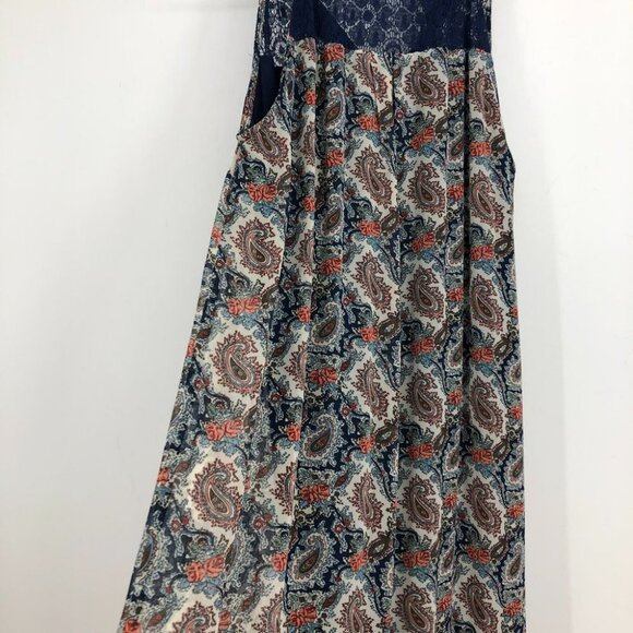 Daniel Rainn paisley navy  coral halter boho maxi dress Medium - Picture 6 of 14
